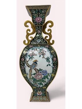 Vintage Maitland-Smith Chinese Cloisonné Enamel Vase – 15.5” Floral & Bird Motif